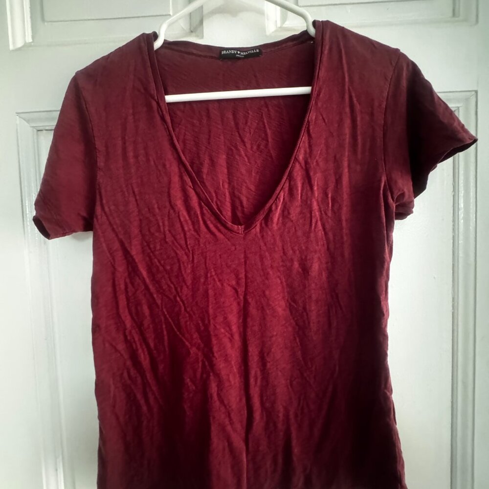 Brandy Melville‎ One Size Short Sleeve Burgundy Tee